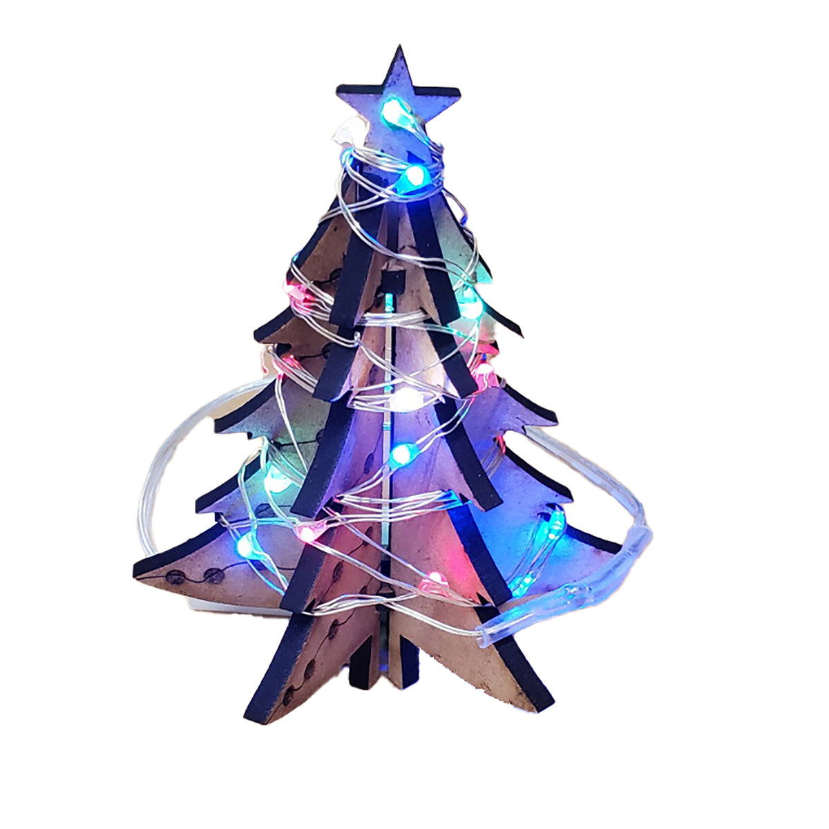3D wooden Christmas Tree Ornament with LED Lights