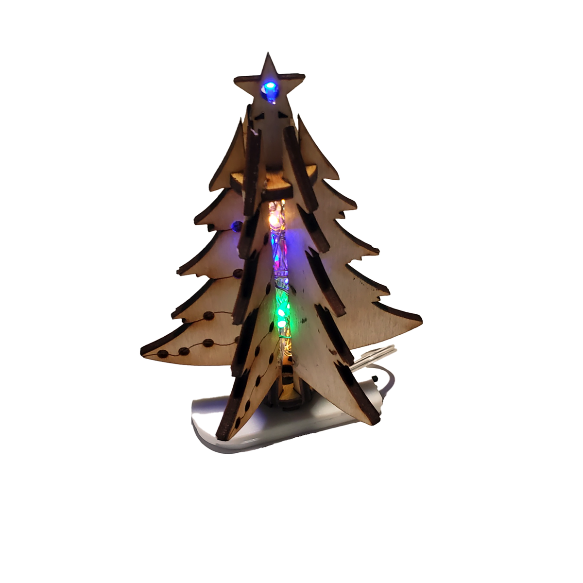 3D wooden Christmas Tree Ornament with LED Lights