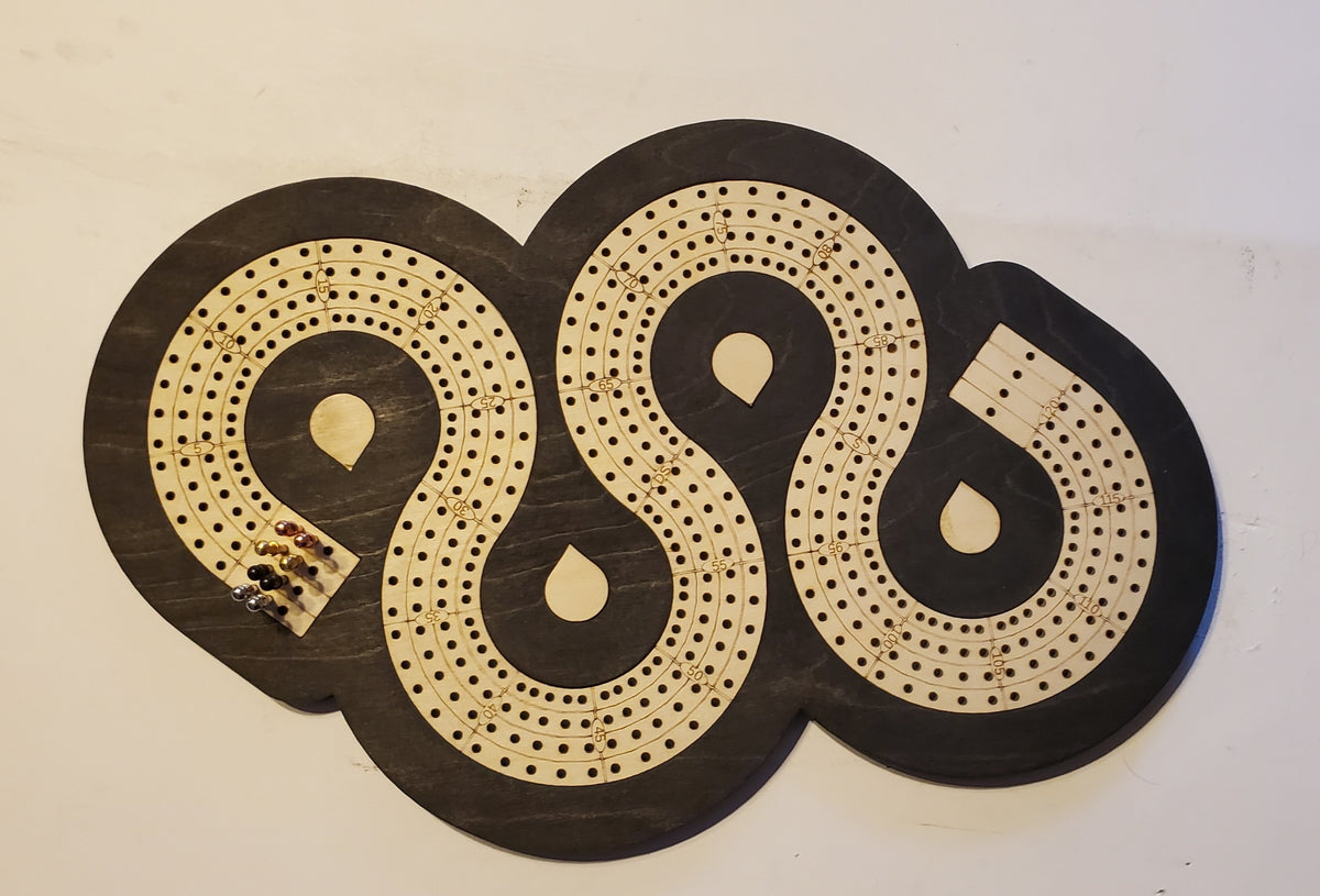 Full Sized 4 Lane Cribbage Board - Serpent Short