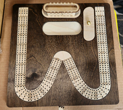 Letter W Cribbage Board with Removable Peg Storage