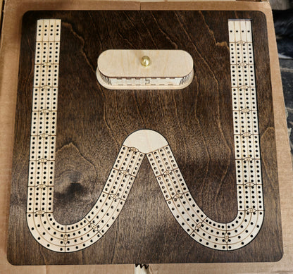Letter W Cribbage Board with Removable Peg Storage