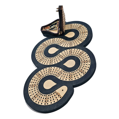Snake Cribbage Board - 4 Lanes - Mouth Open - End View