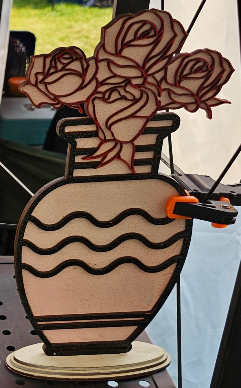 laser engraved cut rose vase