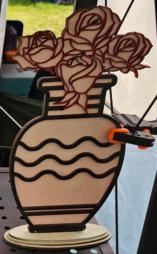 laser engraved cut rose vase