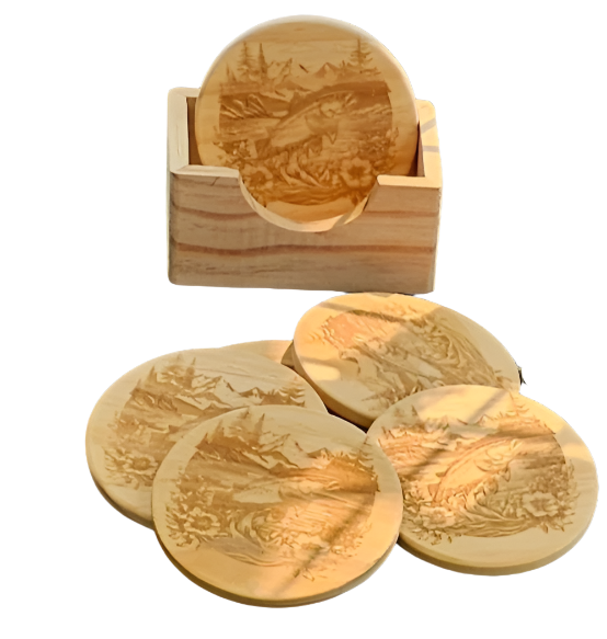 laser engraved cut fishing coasters