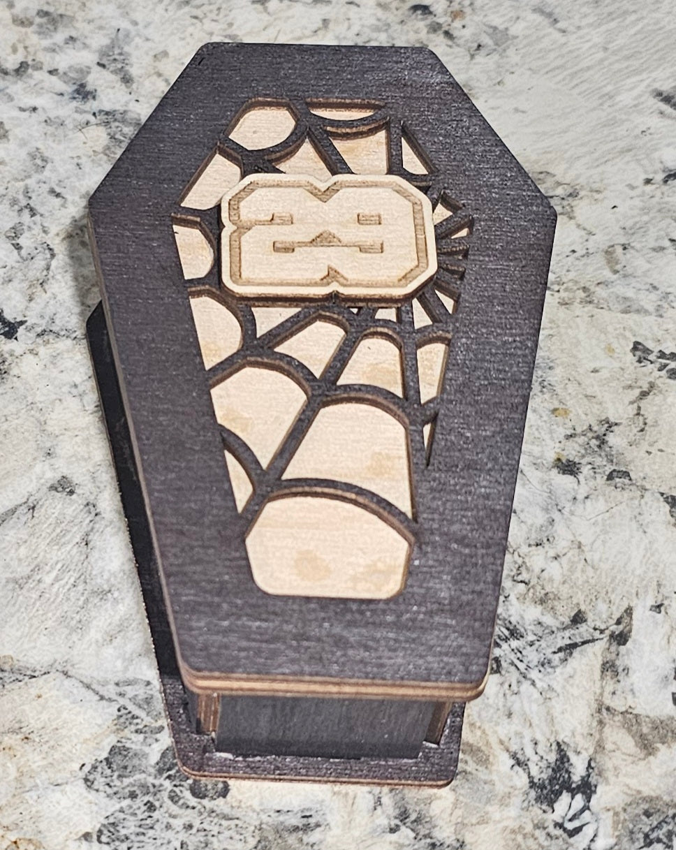 coffin cribbage peg container