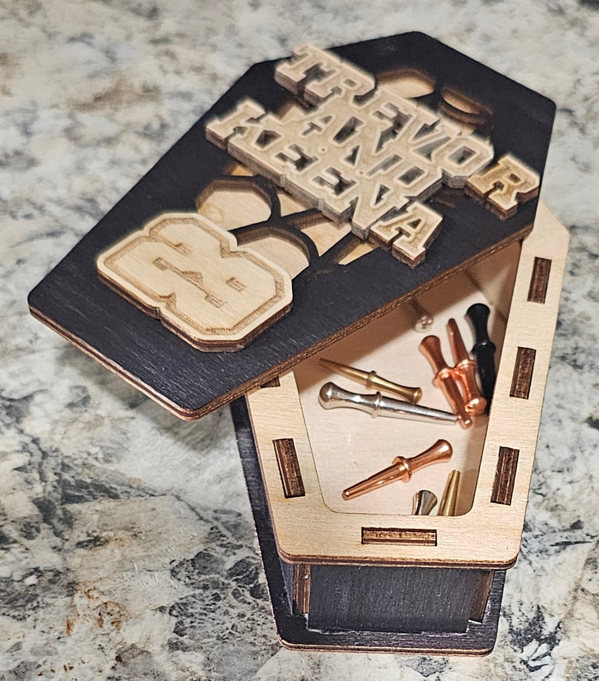 coffin cribbage peg container