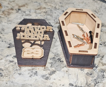 coffin cribbage peg container