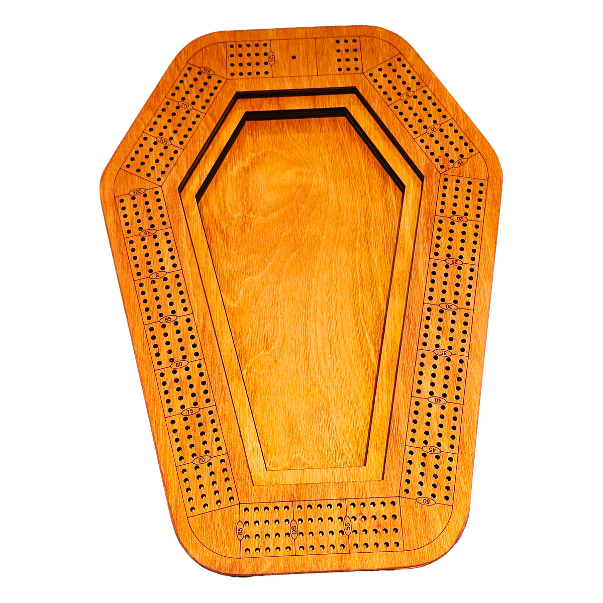 coffin cribbage board without lid