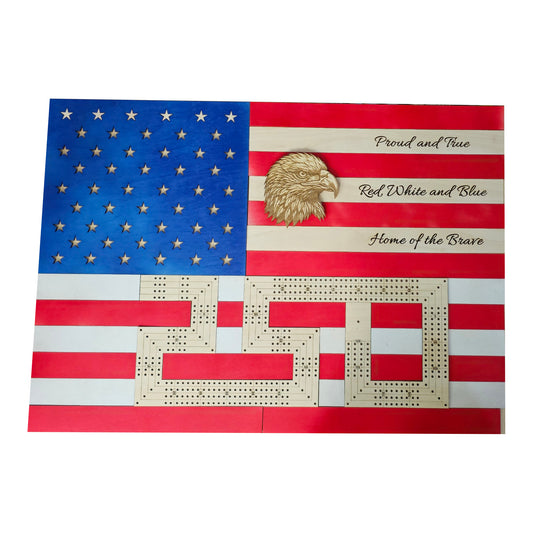 Deluxe 250th Anniversary US Flag Cribbage Board
