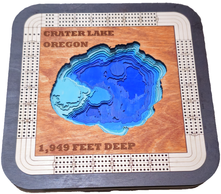 Custom Cribbage Board Crater Lake Bathymetry