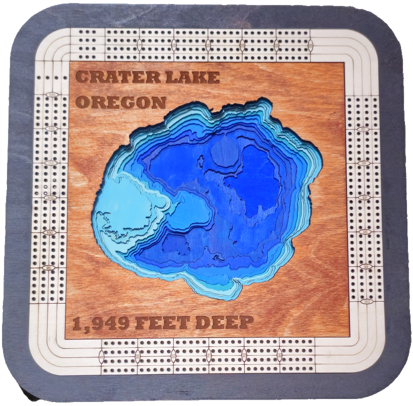 Custom Cribbage Board Crater Lake Bathymetry