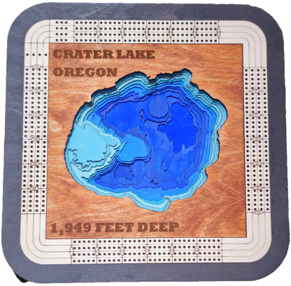 Custom Cribbage Board Crater Lake Bathymetry