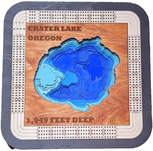 Custom Cribbage Board Crater Lake Bathymetry
