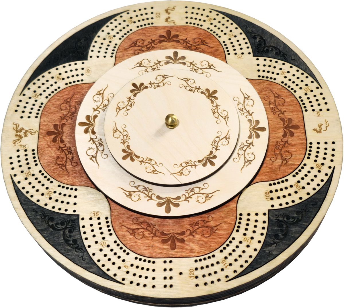Floral Engraved 4 Lane Cribbage Board