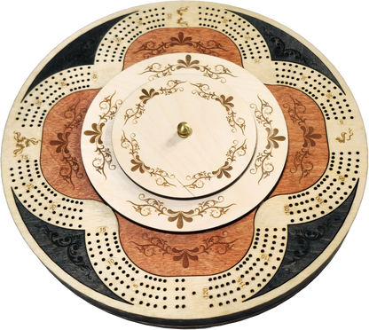 Floral Engraved 4 Lane Cribbage Board